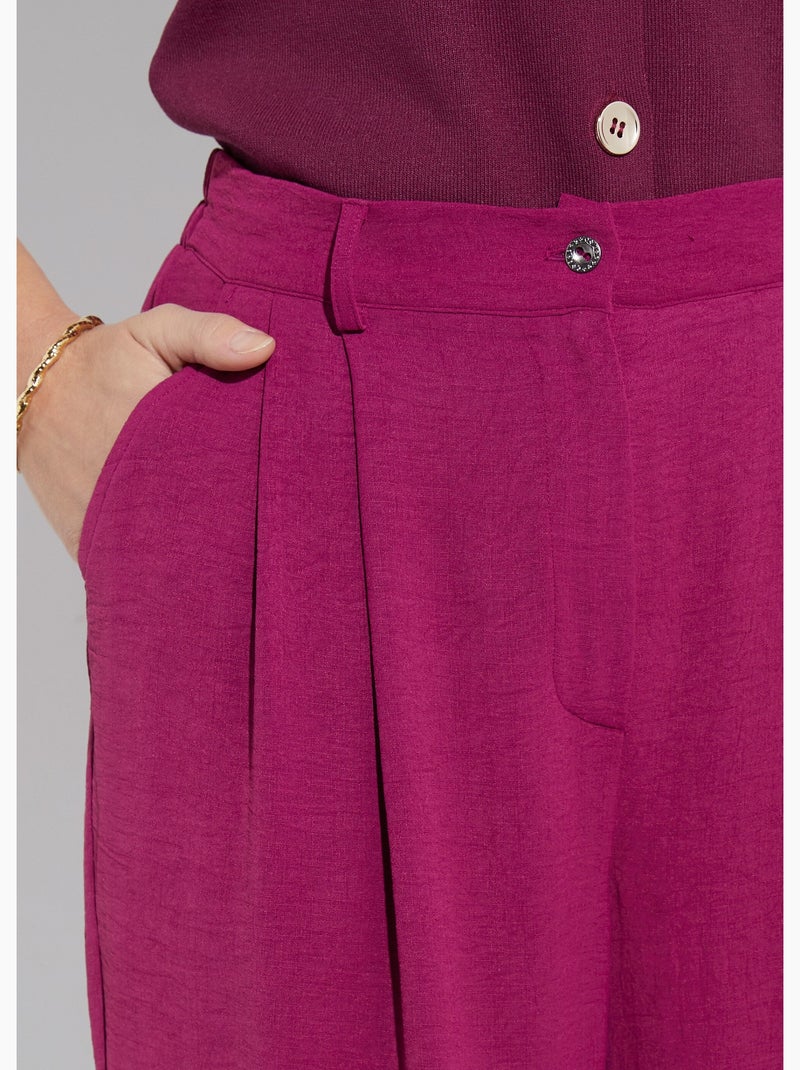 Pantalon large à pinces taille élastiquée - afibel Prune - Kiabi