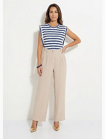 Pantalon large à pinces taille élastiquée - afibel