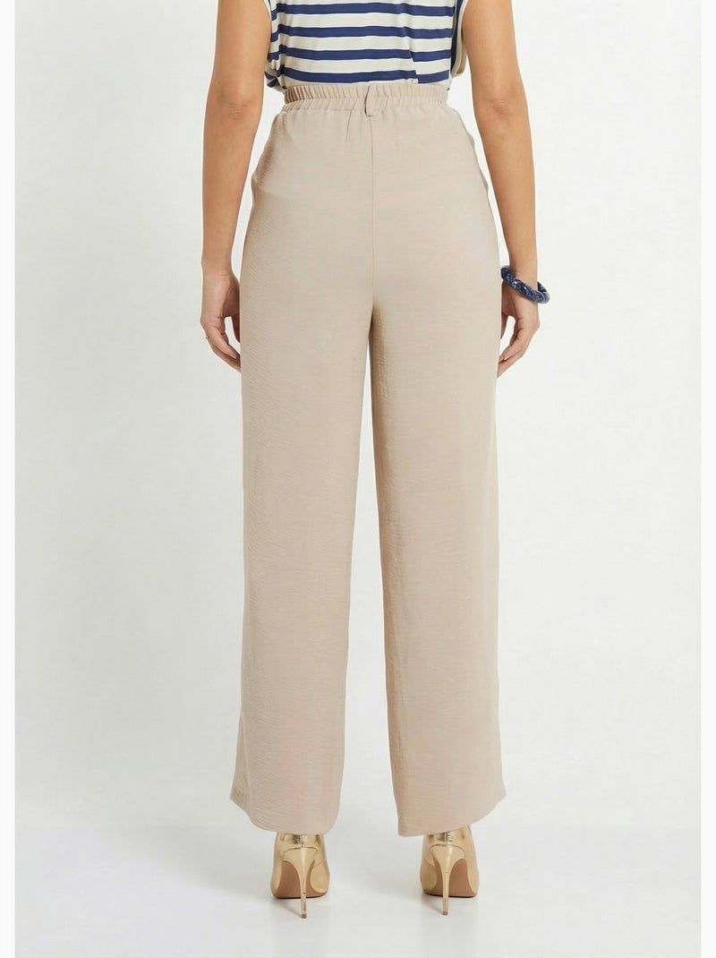 Pantalon large à pinces taille élastiquée - afibel Sable - Kiabi