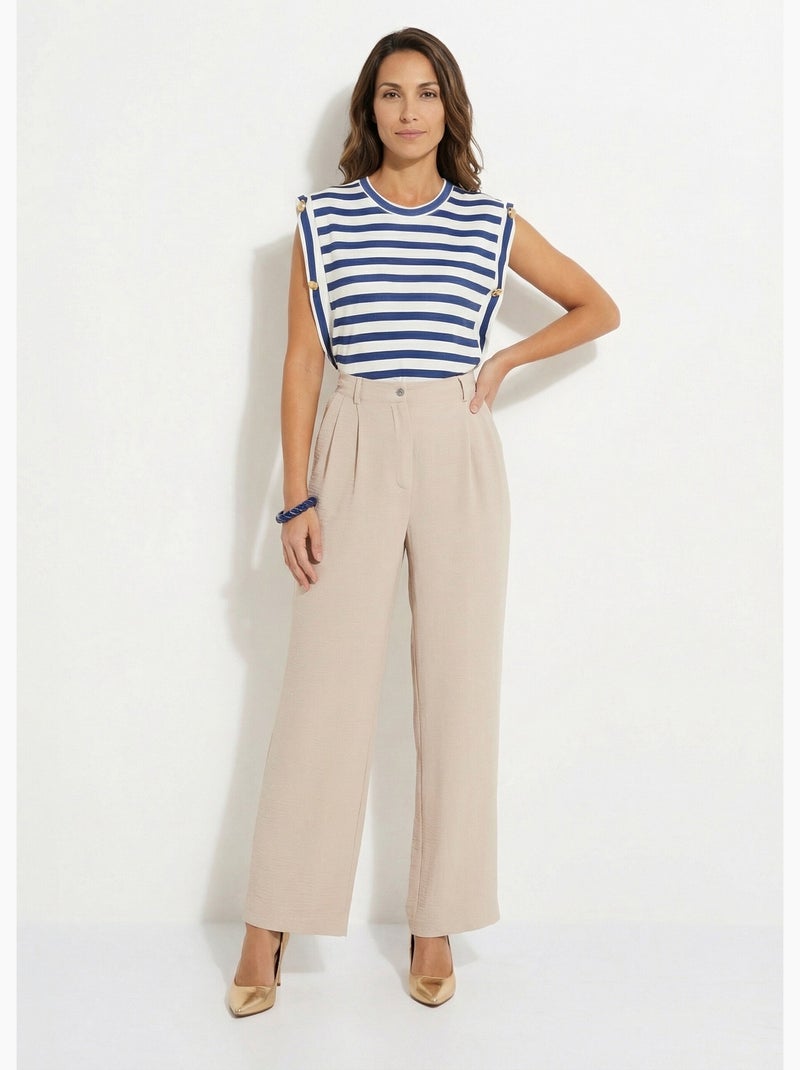 Pantalon large à pinces taille élastiquée - afibel Sable - Kiabi