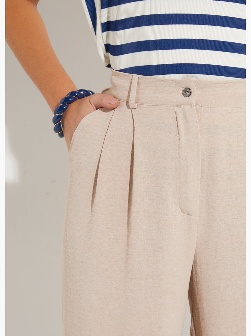 Pantalon large à pinces taille élastiquée - afibel Sable - Kiabi
