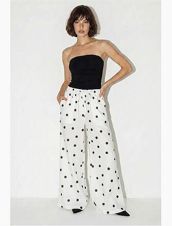 Pantalon large à pois avec ceinture à nouer lucci