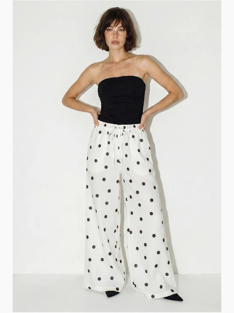 Pantalon large à pois avec ceinture à nouer lucci Blanc cassé - Kiabi