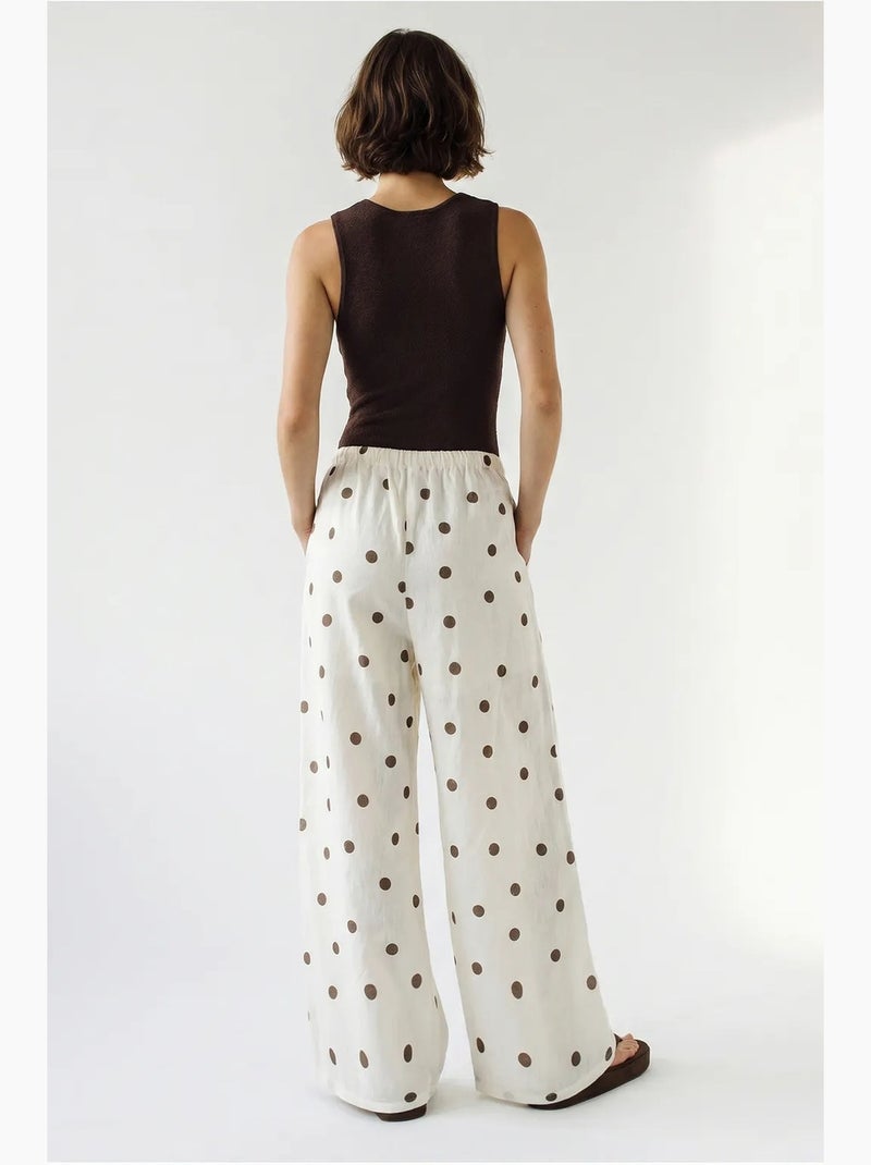 Pantalon large à pois avec ceinture à nouer lucci Ecru - Kiabi