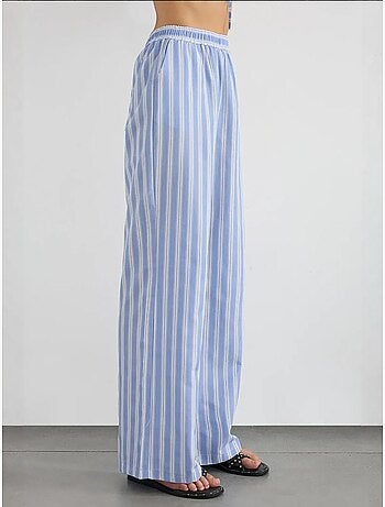 Pantalon large à rayures avec taille élastique
