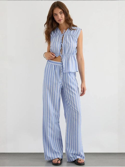 Pantalon large à rayures avec taille élastique - Kiabi Pantalon large à rayures avec taille élastique - Kiabi