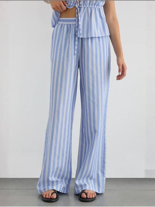 Pantalon large à rayures avec taille élastique - Kiabi Pantalon large à rayures avec taille élastique - Kiabi