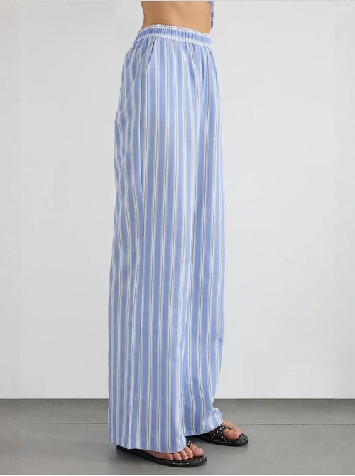 Pantalon large à rayures avec taille élastique - Kiabi Pantalon large à rayures avec taille élastique - Kiabi