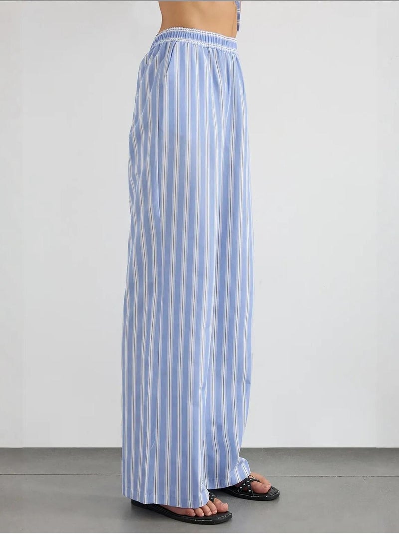 Pantalon large à rayures avec taille élastique Bleu - Kiabi