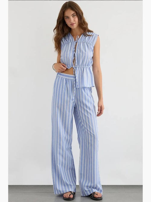 Pantalon large à rayures avec taille élastique hiccup - Kiabi