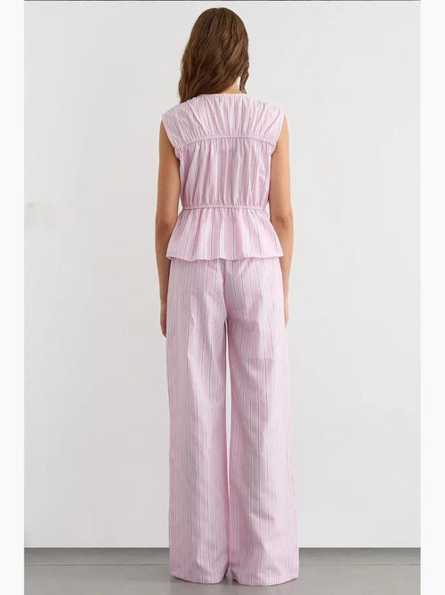 Pantalon large à rayures avec taille élastique hiccup - Kiabi Pantalon large à rayures avec taille élastique hiccup - Kiabi