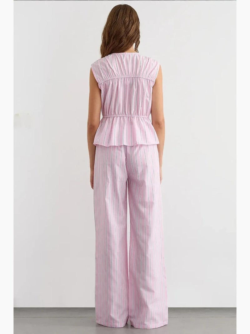 Pantalon large à rayures avec taille élastique hiccup Rose - Kiabi
