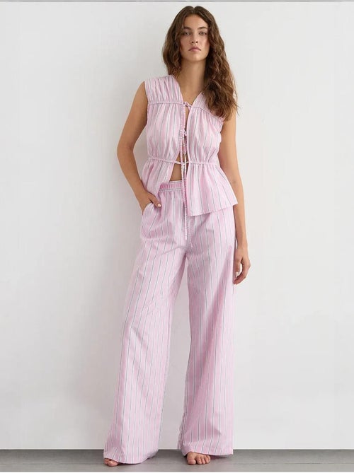 Pantalon large à rayures avec taille élastique - Kiabi