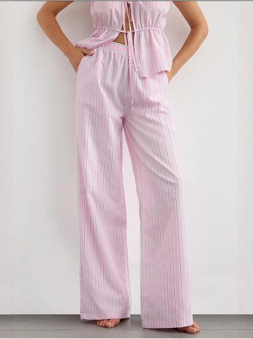 Pantalon large à rayures avec taille élastique - Kiabi