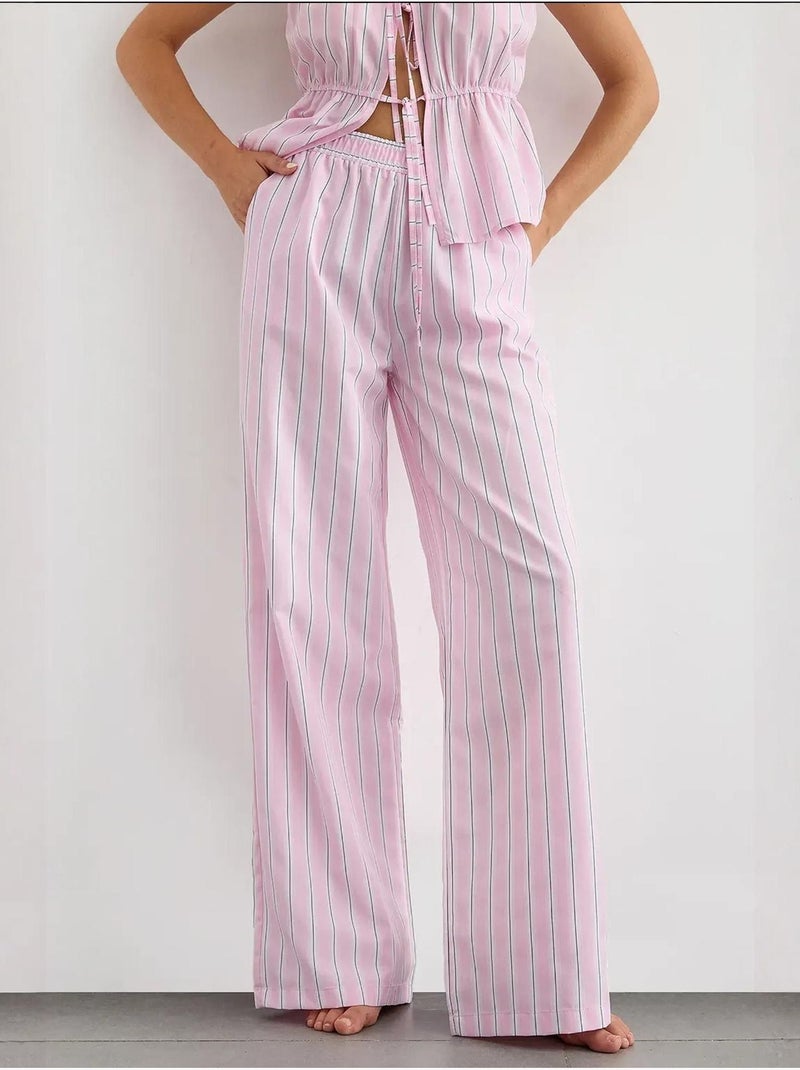 Pantalon large à rayures avec taille élastique Rose - Kiabi