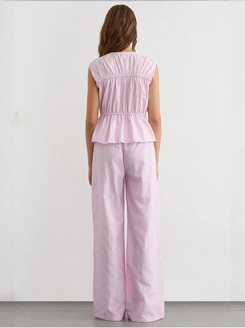 Pantalon large à rayures avec taille élastique - Kiabi