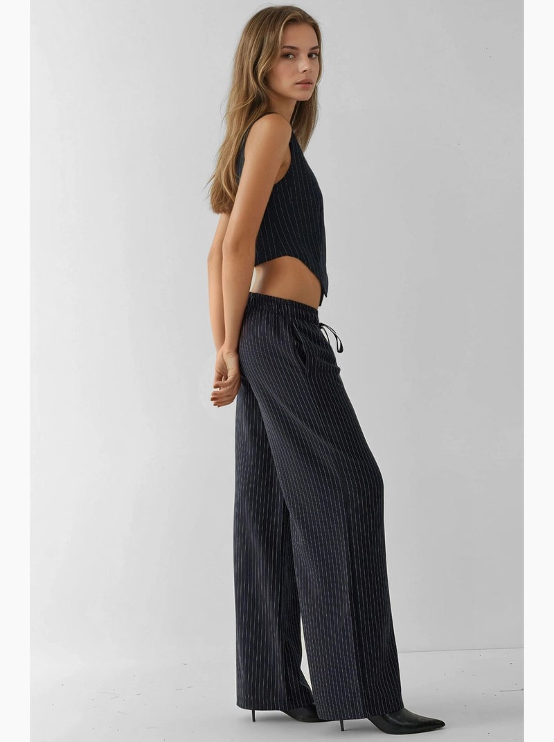 Pantalon large à rayures élégant hiccup Bleu marine - Kiabi