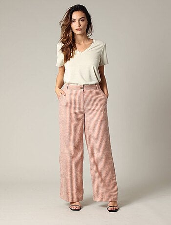 Pantalon large à rayures en coton mélangé 'Deeluxe'