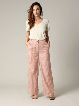 Pantalon large à rayures en coton mélangé  'Deeluxe'