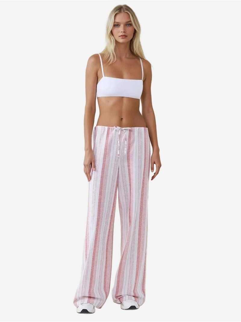 Pantalon large à rayures et coupe décontractée hiccup Rose dragée - Kiabi