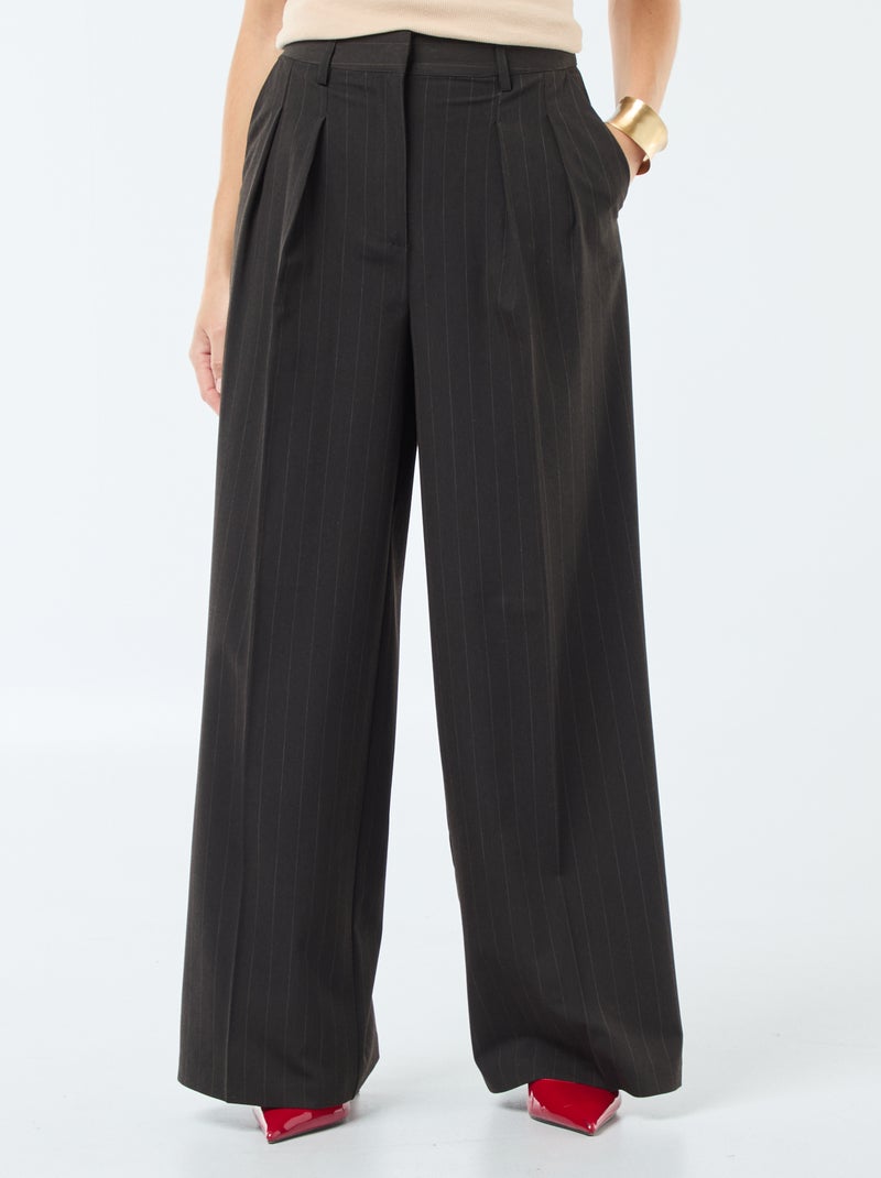 Pantalon large à rayures Marron - Kiabi