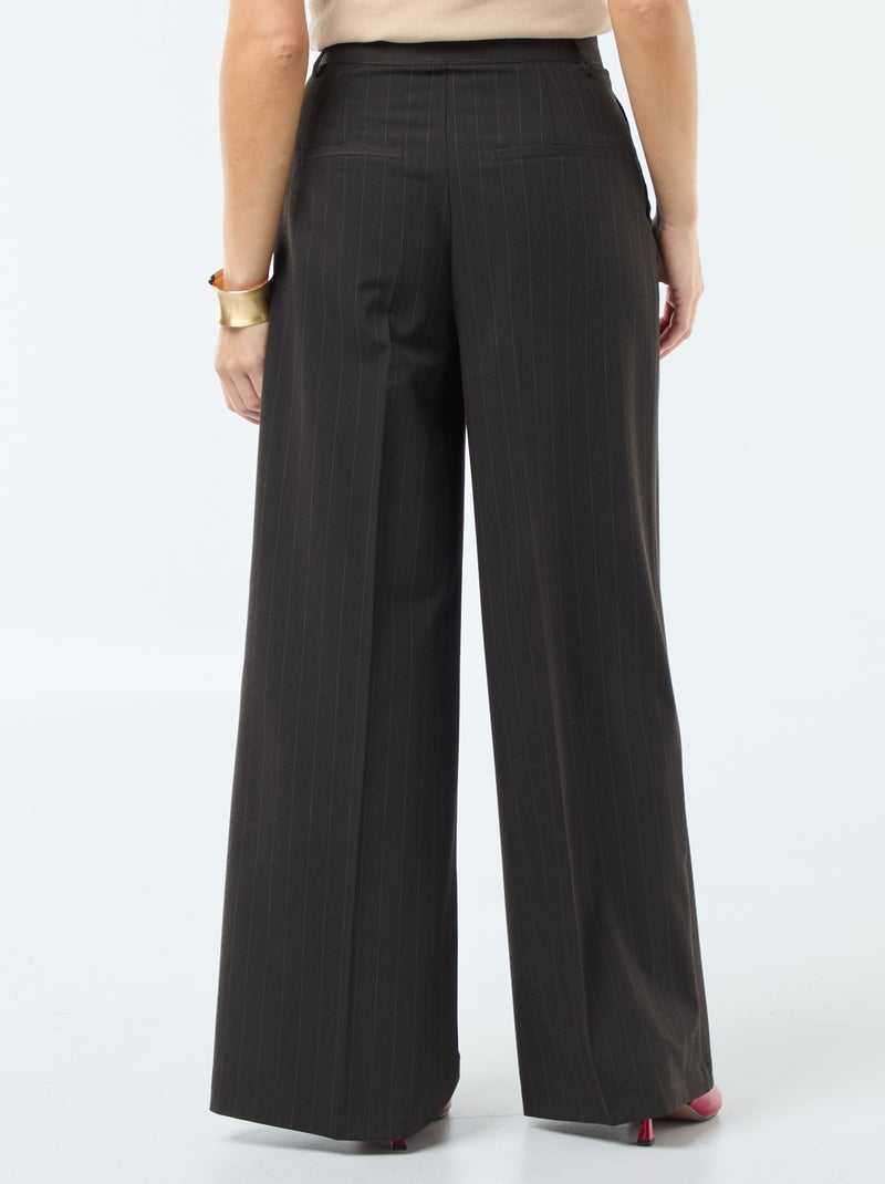 Pantalon large à rayures Marron - Kiabi