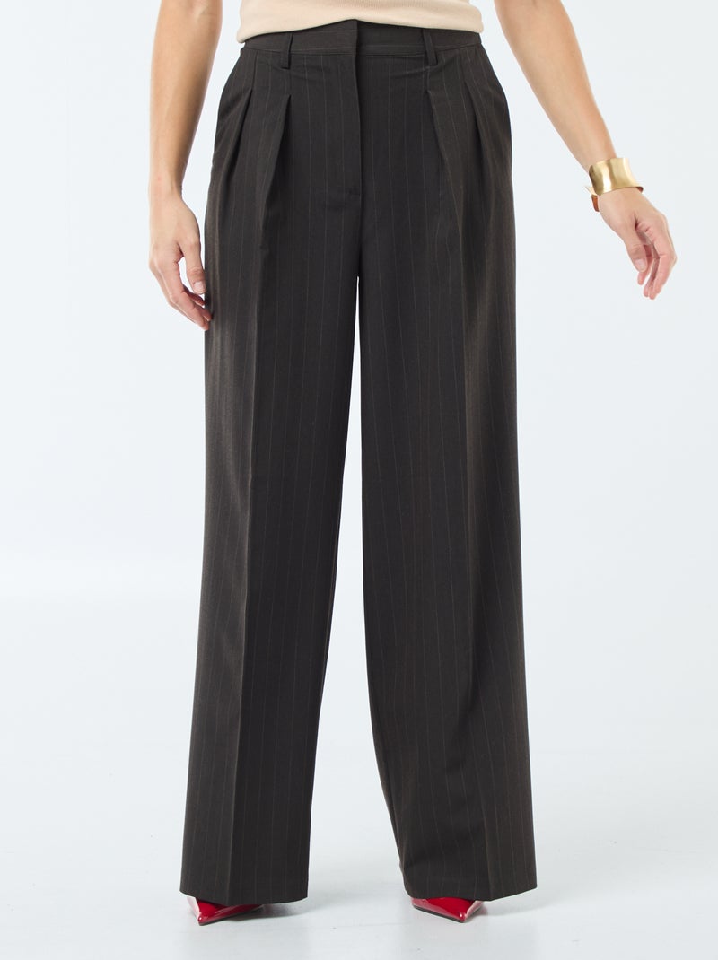 Pantalon large à rayures Marron - Kiabi