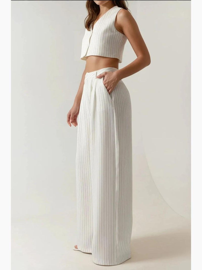 Pantalon large à rayures taille haute, collection pika hiccup Blanc - Kiabi