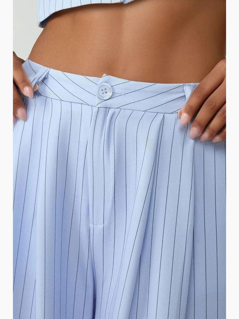 Pantalon large à rayures taille haute, collection pika hiccup Bleu ciel - Kiabi