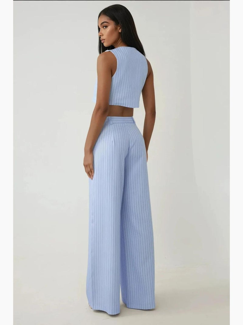 Pantalon large à rayures taille haute, collection pika hiccup Bleu ciel - Kiabi