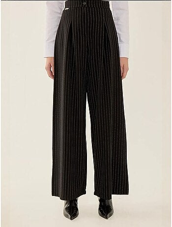 Pantalon large à rayures taille haute