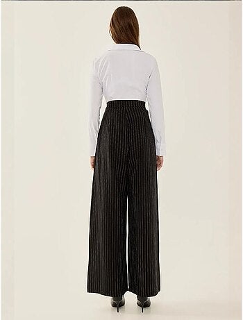 Pantalon large à rayures taille haute