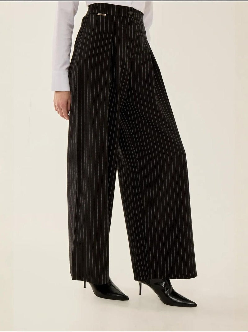 Pantalon large à rayures taille haute Noir - Kiabi