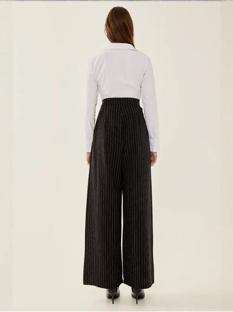 Pantalon large à rayures taille haute Noir - Kiabi