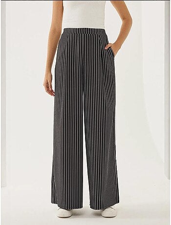 Pantalon large à rayures taille haute