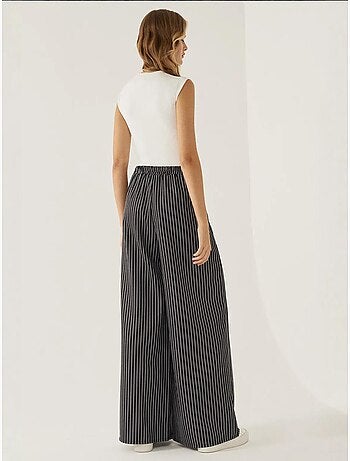Pantalon large à rayures taille haute