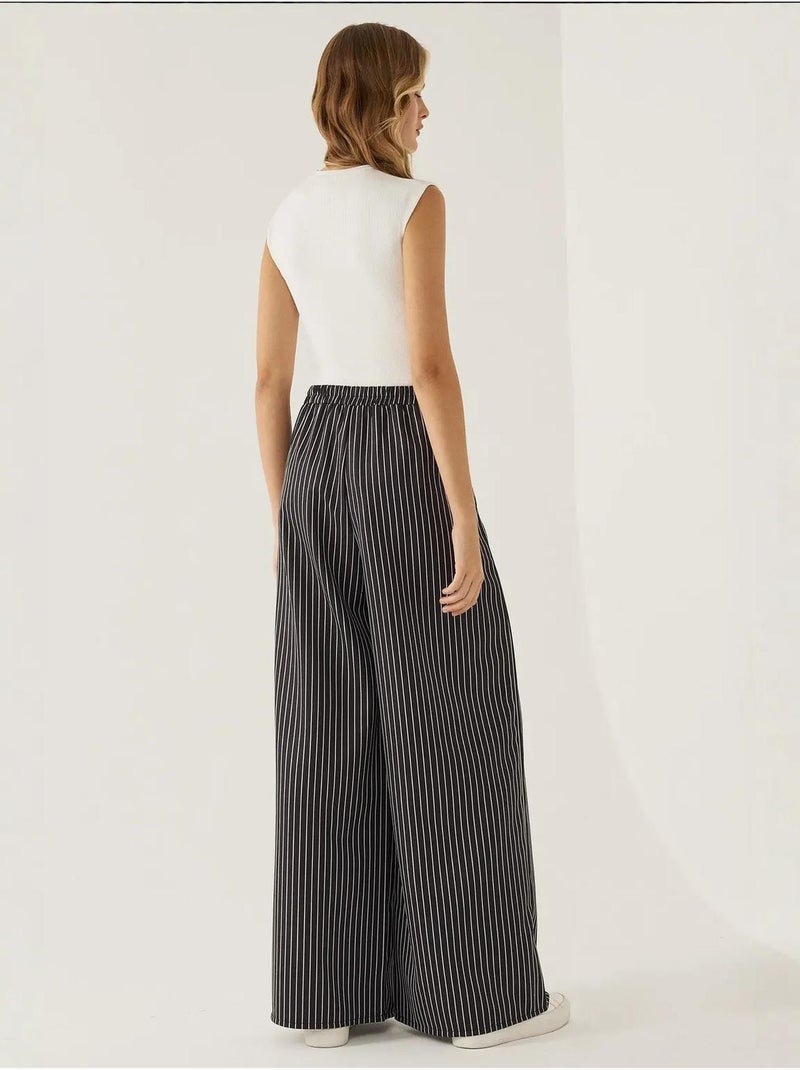 Pantalon large à rayures taille haute Noir - Kiabi