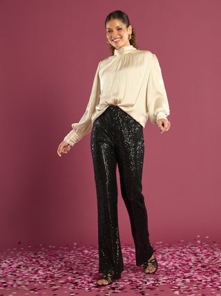 Pantalon large à sequins