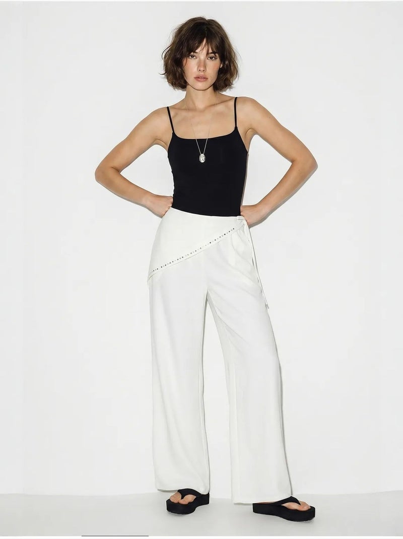 Pantalon large à taille élastique lucci Blanc cassé - Kiabi