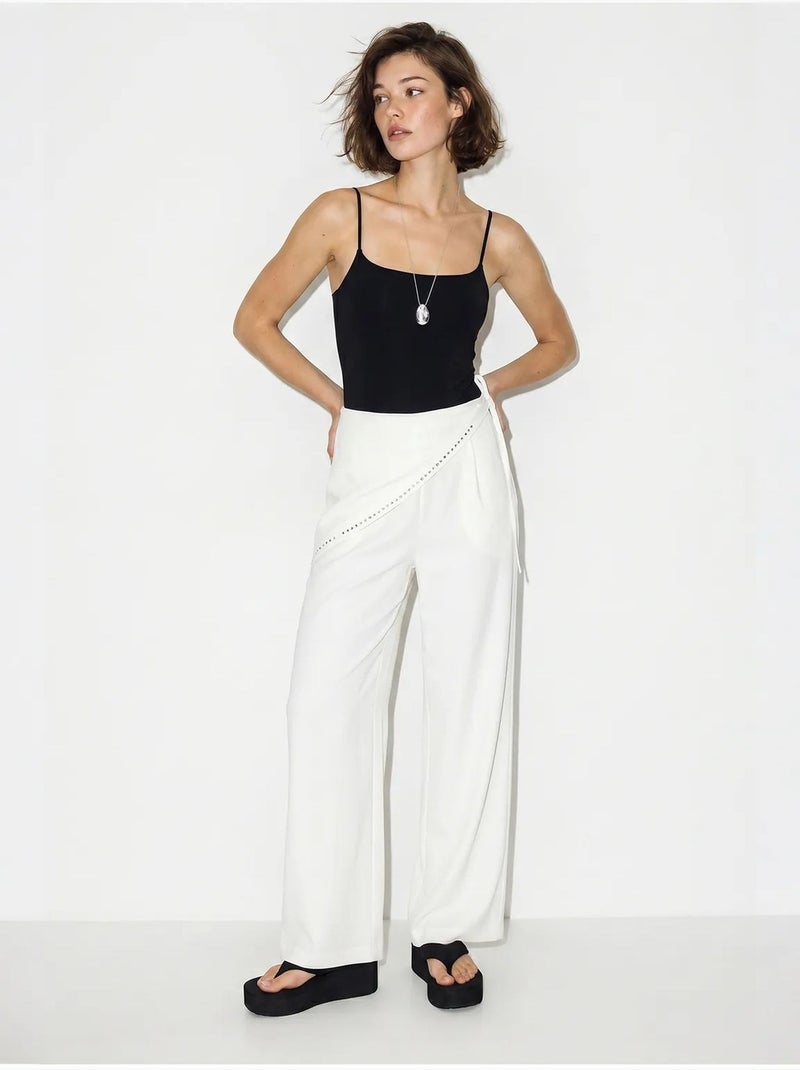 Pantalon large à taille élastique lucci Blanc cassé - Kiabi