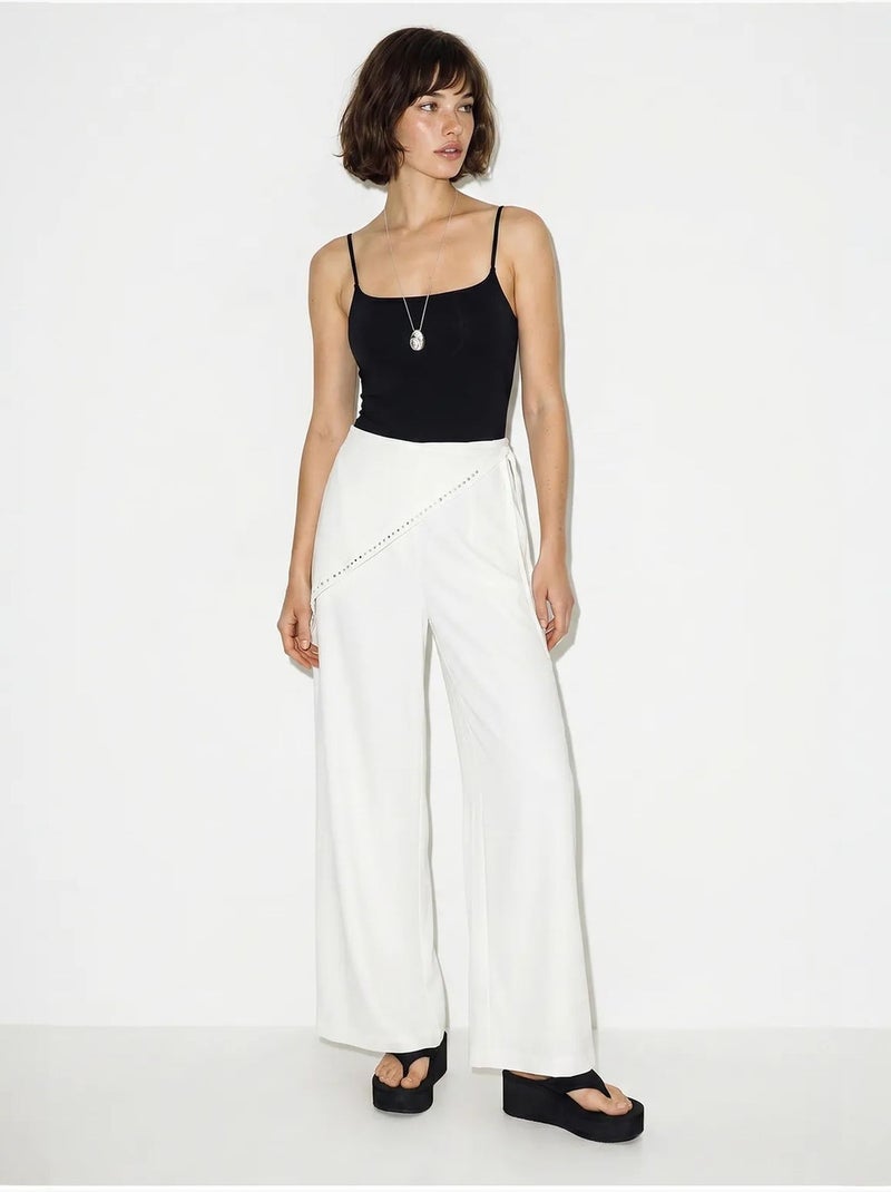 Pantalon large à taille élastique lucci Blanc cassé - Kiabi