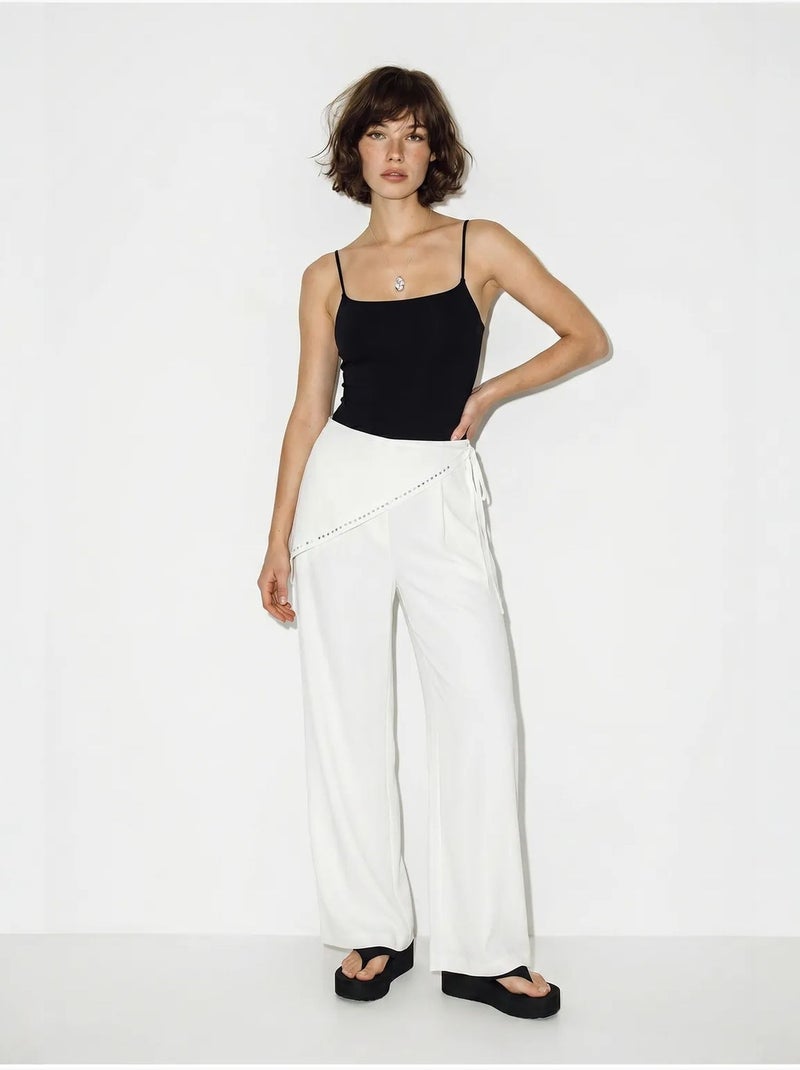 Pantalon large à taille élastique lucci Blanc cassé - Kiabi
