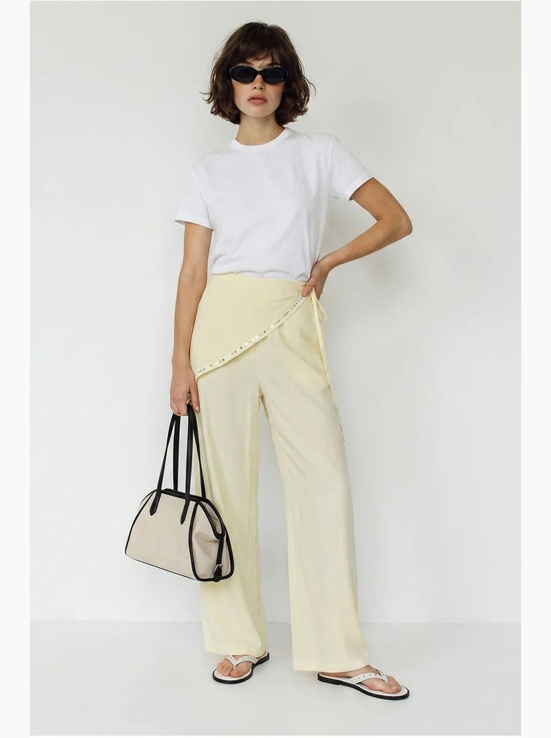 Pantalon large à taille élastique lucci Crème - Kiabi