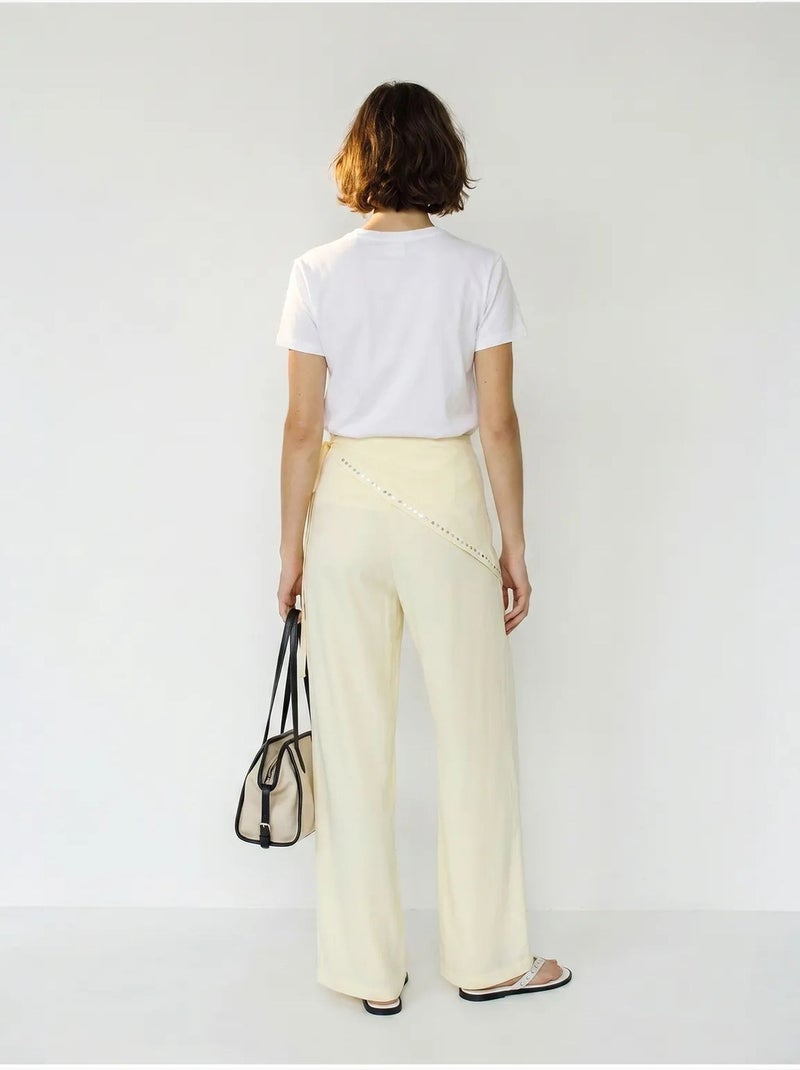Pantalon large à taille élastique lucci Crème - Kiabi