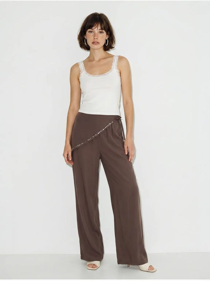 Pantalon large à taille élastique lucci Marron chocolat - Kiabi