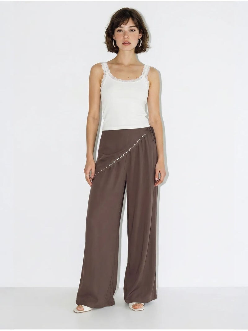 Pantalon large à taille élastique lucci Marron chocolat - Kiabi