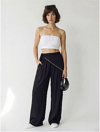 Pantalon large à taille élastique lucci