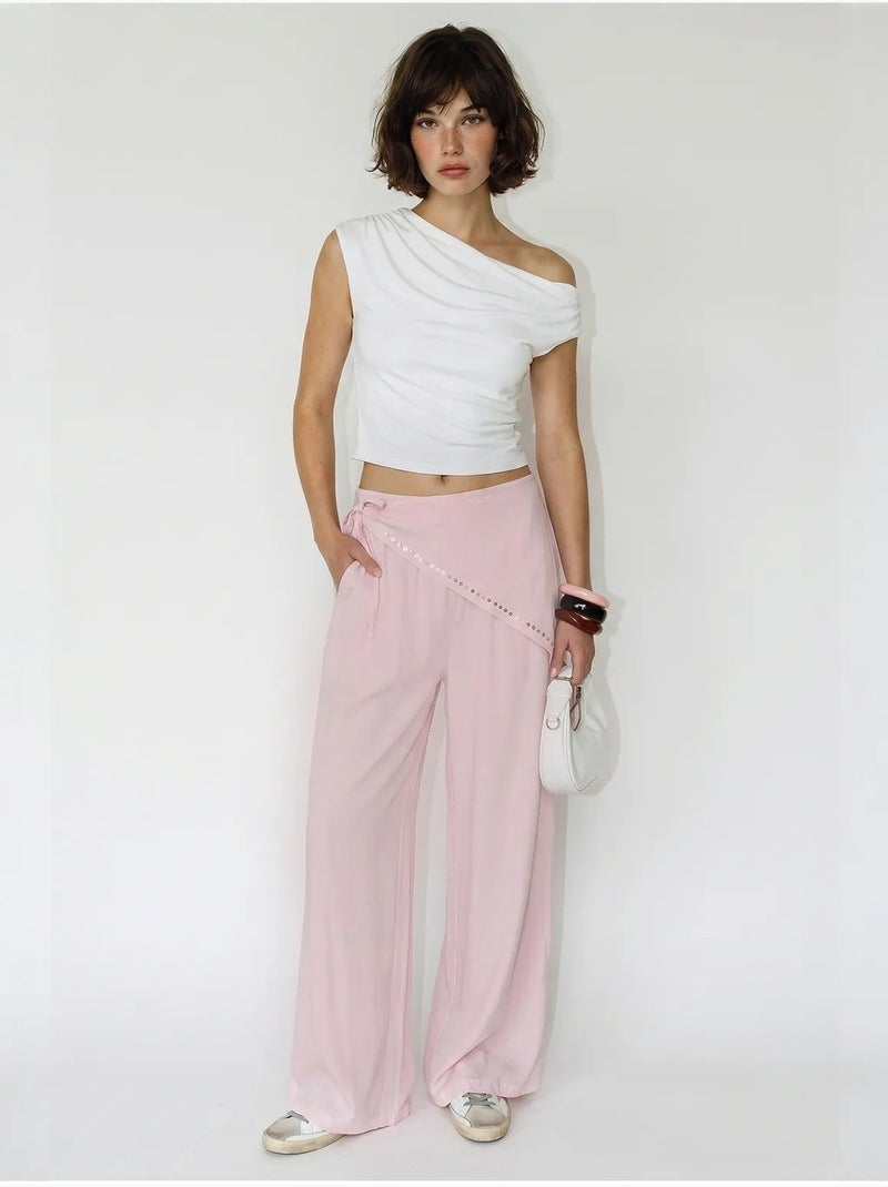 Pantalon large à taille élastique lucci Rose - Kiabi