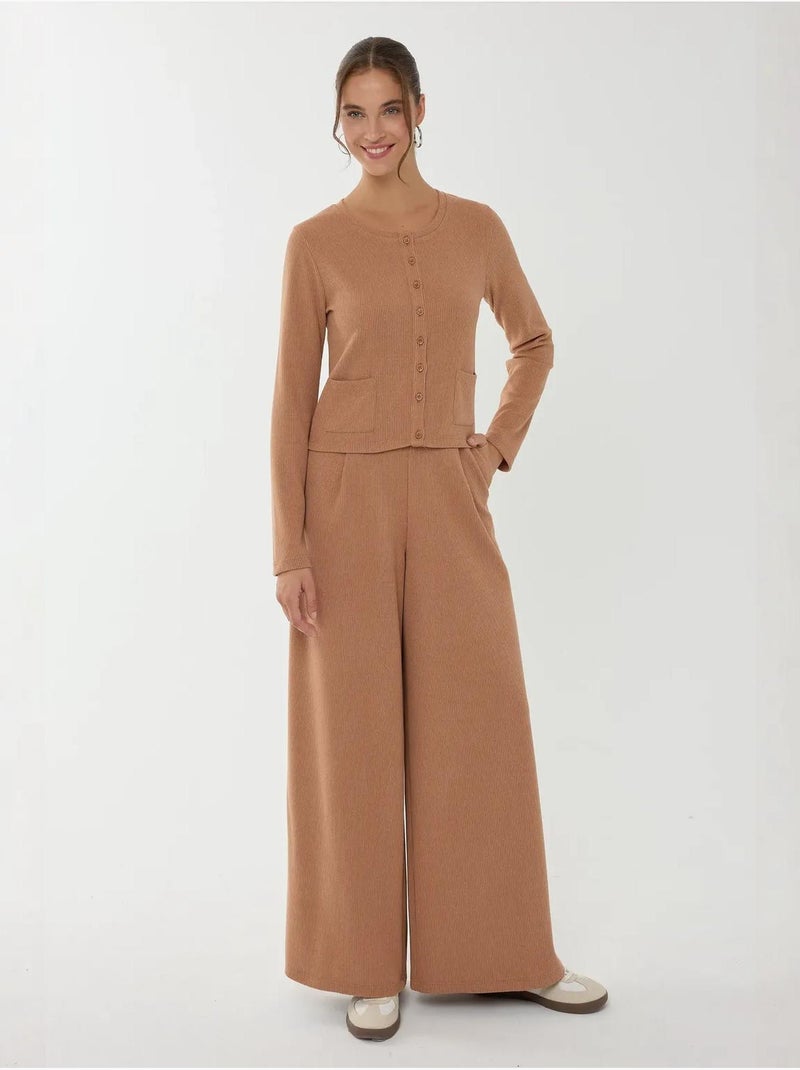 Pantalon large à taille élastique Marron - Kiabi
