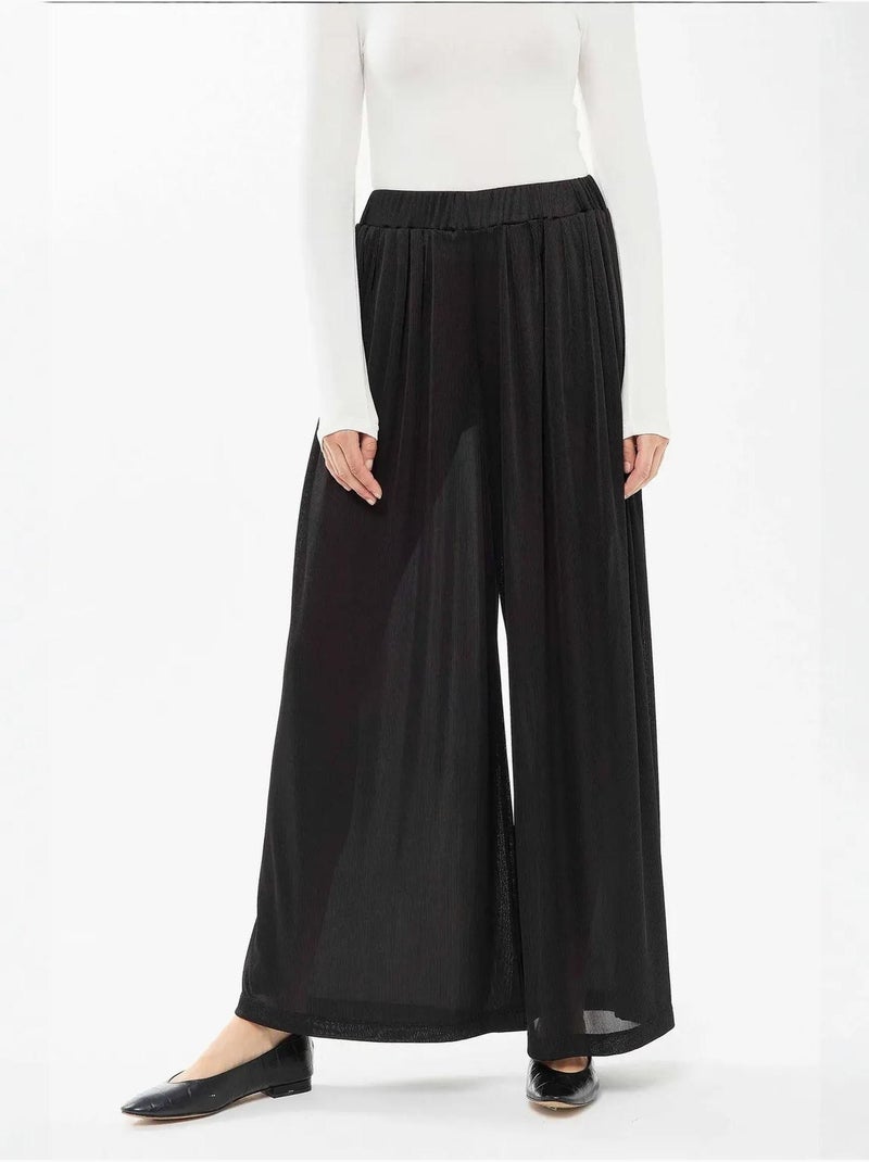 Pantalon large à taille élastique Noir - Kiabi